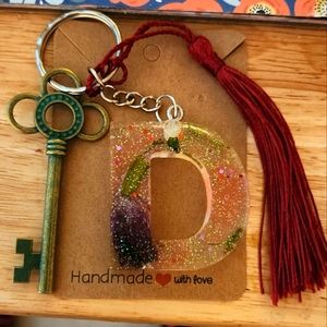Handmade "D" Reseign Keychain with a Antique Key